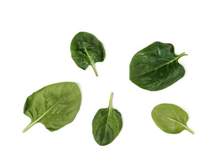 Fototapeta na wymiar bunch of fresh green spinach. flat lay, isolated on the white background. healthy organic spinach