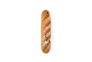 whole grain brown baguette, isolated on the white background. top view. healthy food