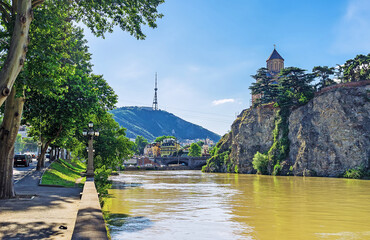 The walk along the Kura bank in Tbilisi, Georgia