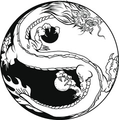 Hand drawn Silhouette dragon.Chinese dragon tattoo.Black and white Traditional Japanese dragon.Dragon is Magical creatures known in Chinese and Western literature.