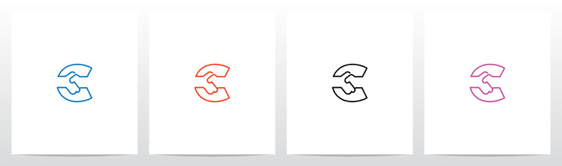 Handshake Outline On Letter Logo Design C - obrazy, fototapety, plakaty