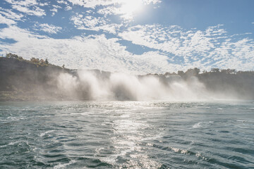 View at the American Falls from the Niagara river at the sunrise