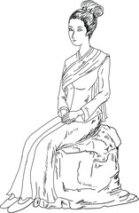 Beautiful Thai lady sitting on a rock.Thai girl vector isolate.