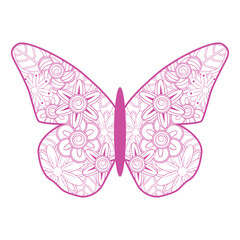 Decorative butterfly, graphic style, hand drawn, black and white isolated vector illustration