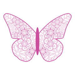 Decorative butterfly, graphic style, hand drawn, black and white isolated vector illustration
