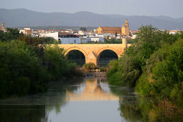 Fototapeta na wymiar View of the Guadalquivir river and the Roman bridge Cordoba