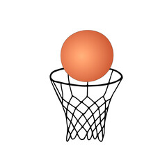 Beautiful hand-drawn black vector illustration of basketball game with an orange ball isolated on a white background