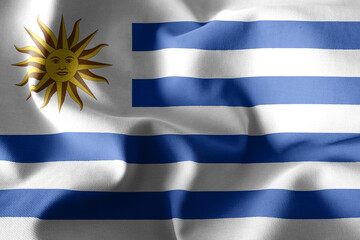 Fototapeta premium 3d realistic waving silk flag of Uruguay
