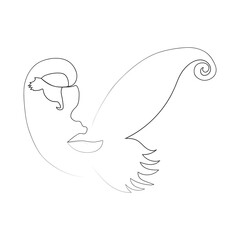 abstract face with butterfly one line drawing. Portret minimalistic style