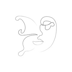 abstract face with butterfly one line drawing. Portret minimalistic style