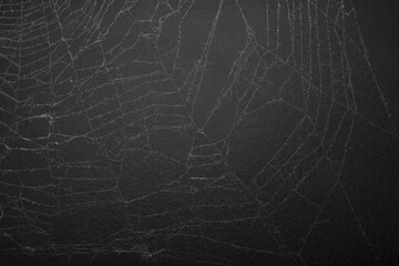 Big, old, dirty and spooky spider web in corner on black background