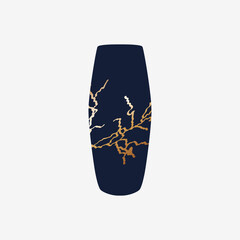 Repaired Japan vase kintsugi art color sketch engraving illustration. Scratch board style imitation.