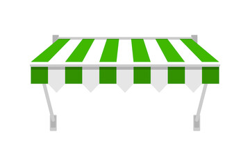 Shop awning tents for window. Outdoor market canopy, vintage store roof. Vector illustration