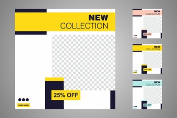 New set of editable minimal banner templates. Suitable for social media posts and web or internet ads. Vector illustration with photo college.