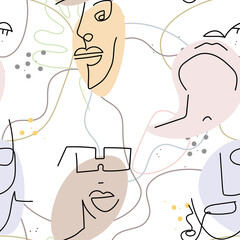 Woman Face line. Abstract drawing seamless pattern