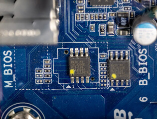 microcircuits on a motherboard in a personal computer