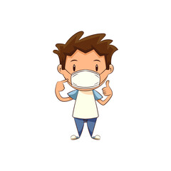 Child wearing face mask thumbs up