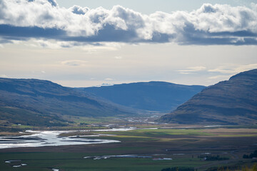 Lagarfljot or Logurinn lake in East Iceland. Nature landscape