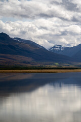 Mountains reflected in a lake. East Iceland landscape