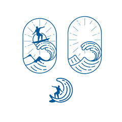surfboard logo, surfing logo vector illustration, sea waves for surving