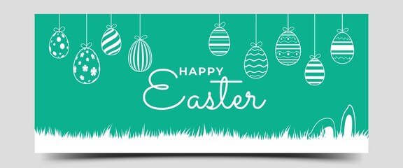 Easter Horizontal banner design. Modern banner design with grass and egg illustration. Usable for web banner, background, and greeting card.