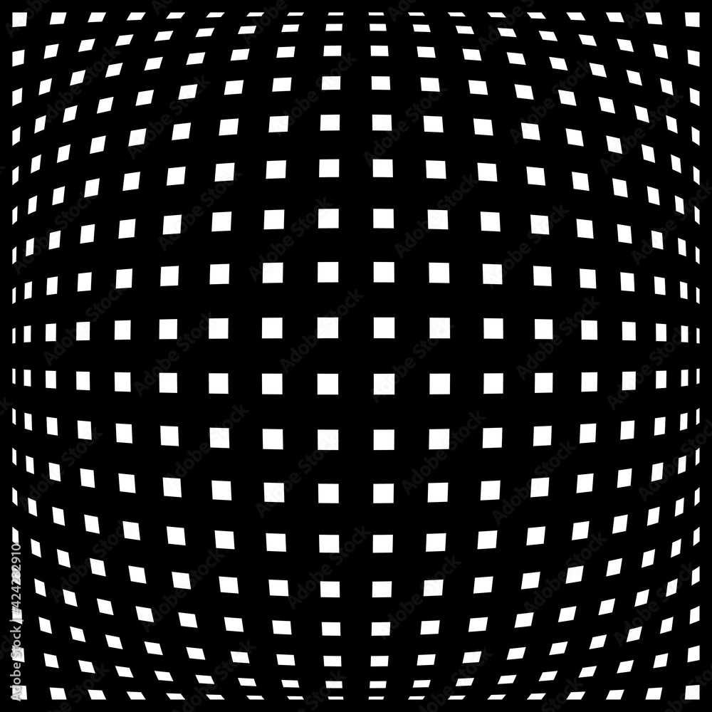Poster White Squares Fish Eye. Vector Convex Pattern. Square Mesh And Convex Shape.