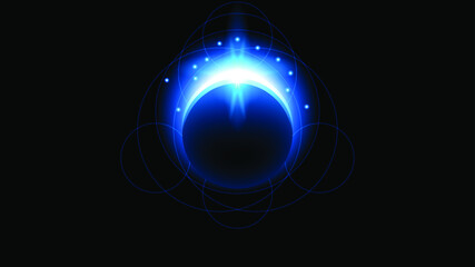 Sun Eclipse Color Fire Dark Background Vector Moon Design Style Space Science Glow Light