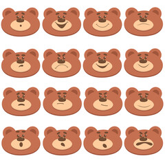 Set of cute cartoon bears with different facial expressions isolated on white background. Collection of animal emotions. Emoji. Vector illustration.