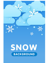 Paper cut weather vertical poster concept. Place for your text. Weather forecast app widgets. Snow. Cartoon flat background for smartphone applications. Winter landscape. Weather forecast.