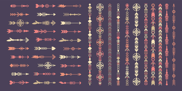 Tribal arrow set. Ethnic vector design collection. Boho elements for tattoo, stickers, t-shirt, bag, clothes.