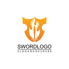 Sword Fire and Shield Logo Vector Template Design