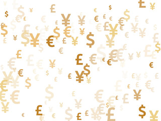 Euro dollar pound yen gold signs scatter currency vector background. Income pattern. Currency