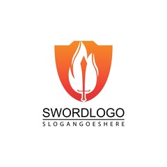 Sword Fire and Shield Logo Vector Template Design