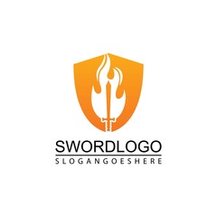 Sword Fire and Shield Logo Vector Template Design