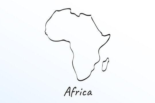 Hand draw map of Africa. Black line drawing sketch. outline doodle on white background. handwriting script name of the country. vector illustration