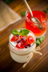homemade sweet yogurt with fruit jelly pieces