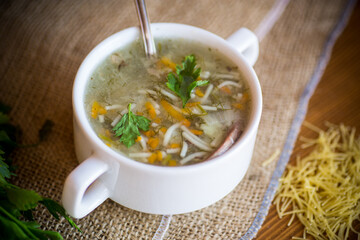 cooked hot soup with noodles and vegetables