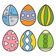 Vector illustration set of doodle easter eggs design for children, coloring and scrap book, printable. Clip art collection