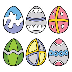 Vector illustration set of doodle easter eggs design for children, coloring and scrap book, printable. Clip art collection