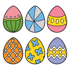 Vector illustration set of doodle easter eggs design for children, coloring and scrap book, printable. Clip art collection