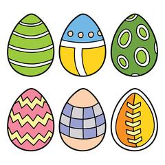 Vector illustration set of doodle easter eggs design for children, coloring and scrap book, printable. Clip art collection
