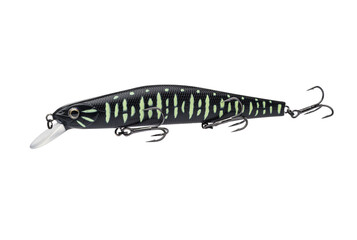 Wobbler with hooks for fishing as bait for fish, which is used for spinning. Fishing tackle for a fisherman.