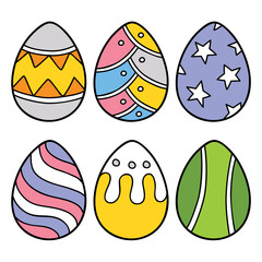 Vector illustration set of doodle easter eggs design for children, coloring and scrap book, printable. Clip art collection