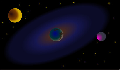 Abstract illustration, planets of the solar system, against the background of the black, starry sky. 