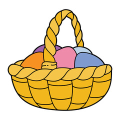 Fototapeta premium Vector illustration of cartoon easter eggs basket for children, coloring and scrap book, printable