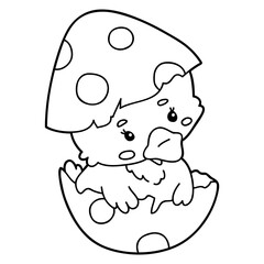 Vector illustration coloring page with cartoon easter duck in egg for children, coloring and scrap book, printable