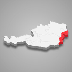 Obraz premium Burgenland region location within Austria 3d map