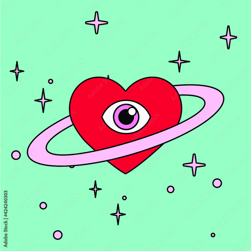 Aufkleber a heart with a ring around it that looks like the planet saturn. minimal illustration for a flash ta