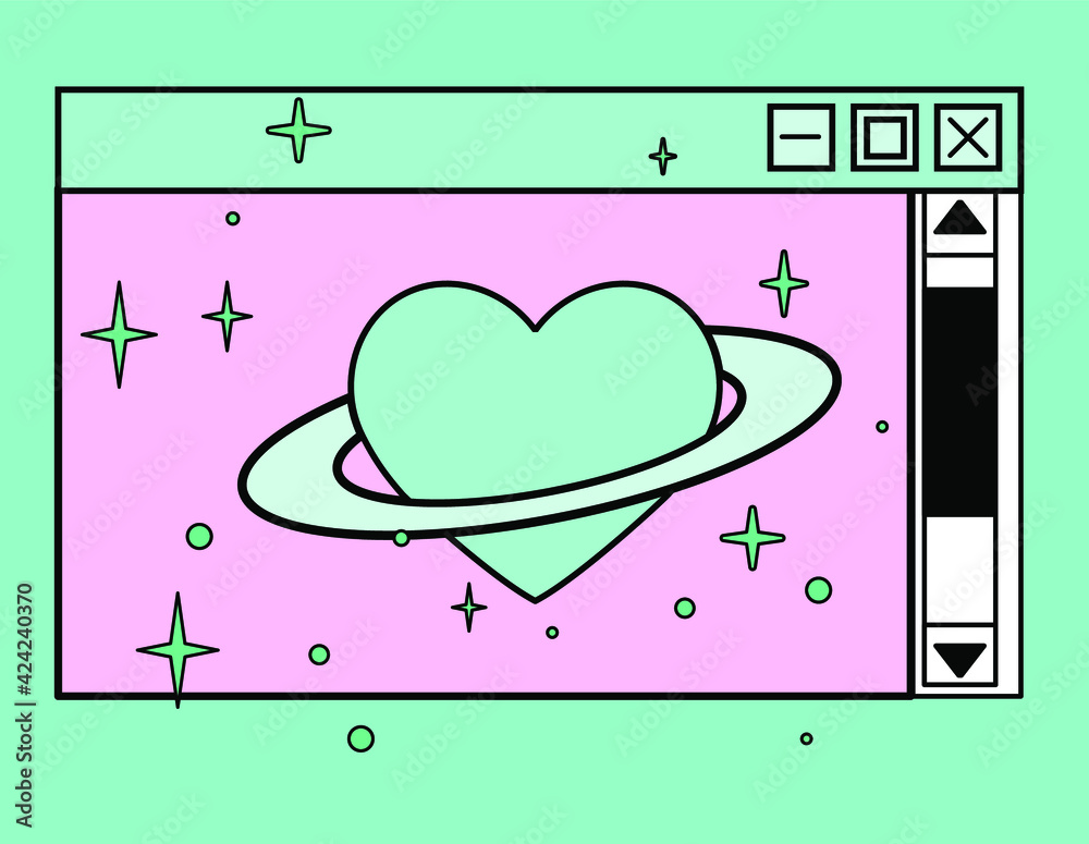 Leinwandbilder a heart with a ring around it that looks like the planet saturn and retro user interface window.