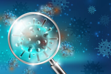 Coronavirus COVID-19 global epidemic flu disease background image 3D virus and magnifier